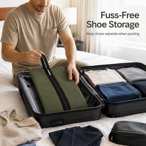 Travel Shoe Bag, Olive Green, Foldable, Fits Shoes Up to UK Size 12 — view 2