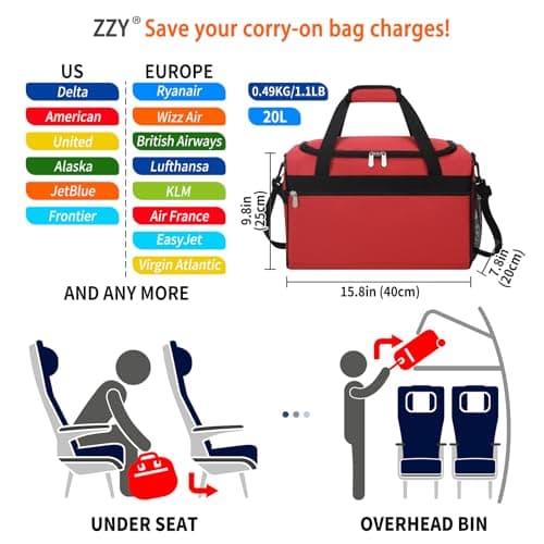 ZZY 20L Small Gym Bag Carry On Holdall, Red — view 4