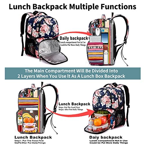 Travel Laptop Backpack for Women,Lunch Backpack Extra Large Business Work Backpack with Insulated Cooler Compartment,Water Resistant 17 Inch Computer Rucksack with USB Charging Port College School Bag — view 4