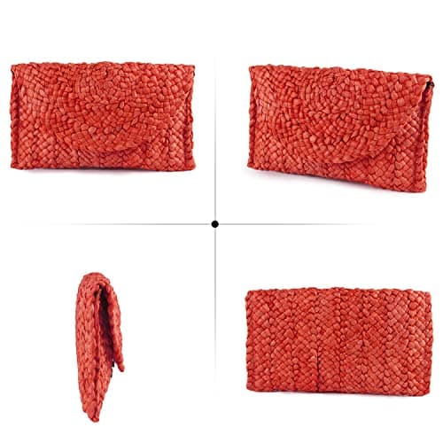 Syrads Women’s Straw Evening Clutch Purse Summer Beach Handbag Straw Woven Envelope Bag,Red — view 2