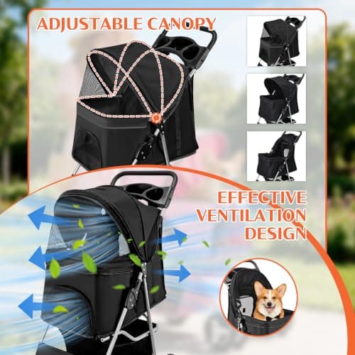 display4top Pet Travel Stroller Dog Cat Pushchair Pram Jogger Buggy with 4 Wheels (Black) — view 3