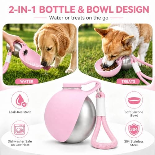 Portable Dog Water Bottle for Walking, 2-in-1 Stainless Steel Dog Bottle — view 2