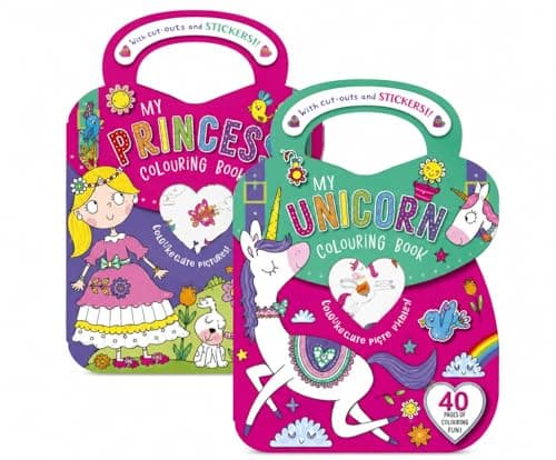 G4GADGET Colouring Books Set of 2 with Stickers | Princess & Unicorn | 80 Pages to Colour | Magical Colouring & Activity Books | Unicorn & Princess Colouring Book Set