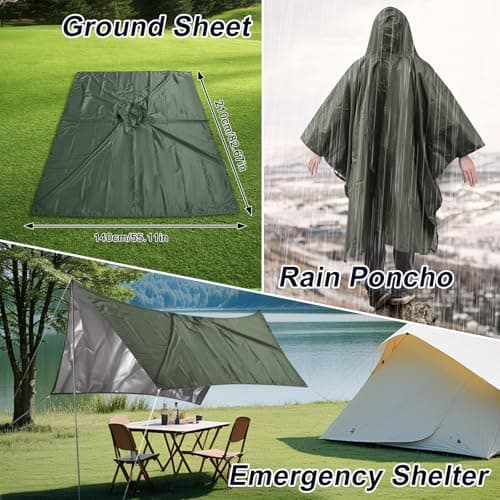 Dr.Fish Waterproof Rain Poncho for Adults, Lightweight Hooded Rain Coat Jacket with Pockets, Breathable Ripstop Rainwear for Hiking Camping Cycling, Packable with Storage Bag Green-Sliver — view 5