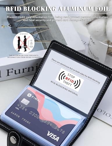 PU Leather Card Holder Wallet for Men Women, Slim RFID Blocking Credit Card Case with 26 Plastic Insert Sleeves, Minimalist Front Pocket Bank Card Wallet, Travel Business Card Holder, Black — view 3