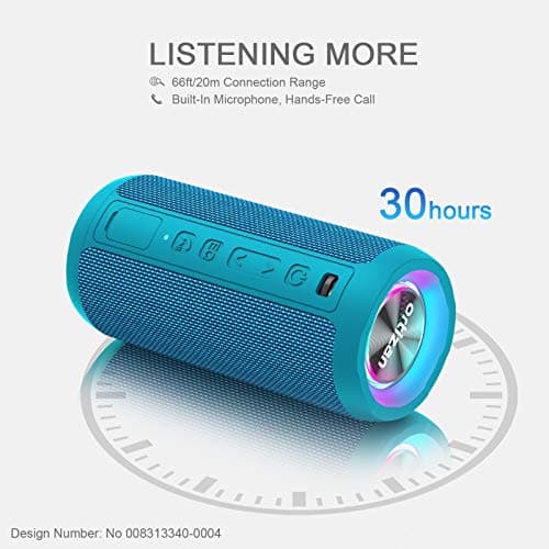 Ortizan Bluetooth Speaker, Portable Wireless Bluetooth Speakers With Led Light, Louder Volume & Enhanced Bass, IPX7 Waterproof, 30H Playtime, Durable Loud Speaker Bluetooth for Travel, Outdoor - Blue — view 5