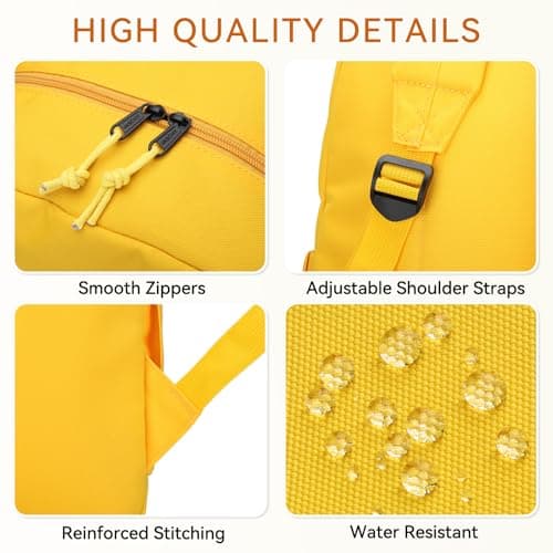 VASCHY School Backpack, Lightweight Bookbag Schoolbag for Boys Girls Casual Basic Simple Rucksack Daypack for Women Yellow — view 5