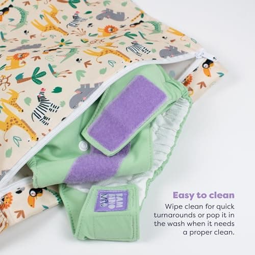 Bambino Mio Waterproof Wet, Dry Bag for Cloth Nappies, (Safari Squad) Swimwear & Essentials – Holds 3 Nappies | 29.5cm x 28.5cm, Baby & Toddler — view 4