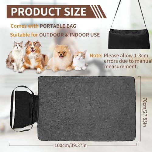 Adiwo Portable Pet Throw Blanket, 100x70cm Foldable Waterproof Reversible Floor Mat for Dogs Cats, Large Washable Dog Bed Blanket for Indoor Outdoor Camping Travel, Black — view 3