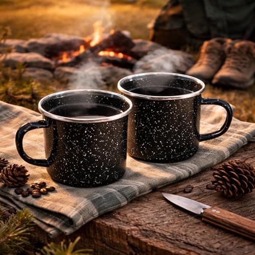 Navoys 2 Enamel Camping Mug - Black, Heat Resistant, Ideal Accessory for Camping, Picnic, Hiking, Fishing (2 Mugs) — view 6