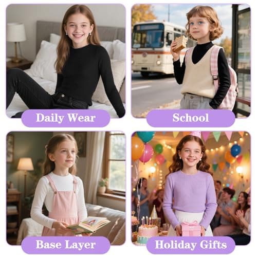 Hoseay Girls Thermal Top Kid Long Sleeve Warm Base Layer Shirt 13, White — view 5