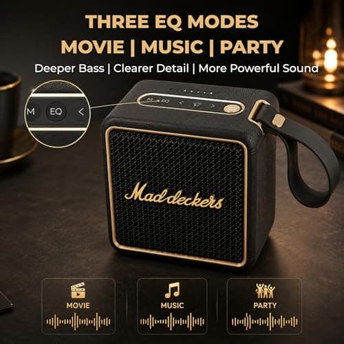 MADDECKERS MG II Portable Bluetooth Speaker, 24W Powerful Sound, DSP Enhanced Audio, IP67 Waterproof Dustproof, RGB Lights, 17H+ Playtime, TWS Stereo Pairing, 3 EQ Modes, AUX/TF/USB (Black & Brass) — view 5