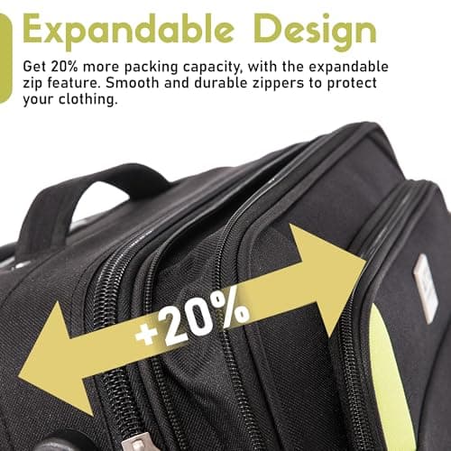 ATX Luggage Suitcase Large Expandable Soft Shell Durable Lightweight Hold Check in Trolley Case with 2 Wheels & Built-in 3 Digit Combination Lock (Black/Lime, 120 Liters) — view 2