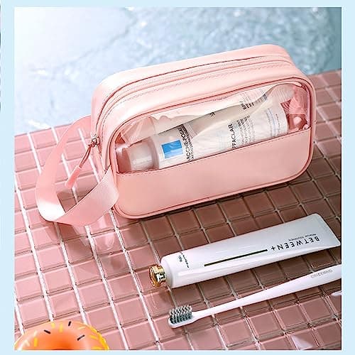 FIYUK Clear Toiletry Bag Waterproof Travel Wash Makeup Bag Business Vacation Bathroom, Pink — view 5