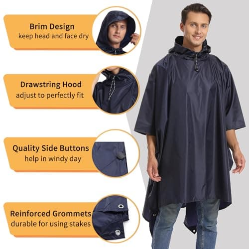 Opret Rain Poncho for Adults Navy, Raincoat 3-in-1 with Hood — view 2
