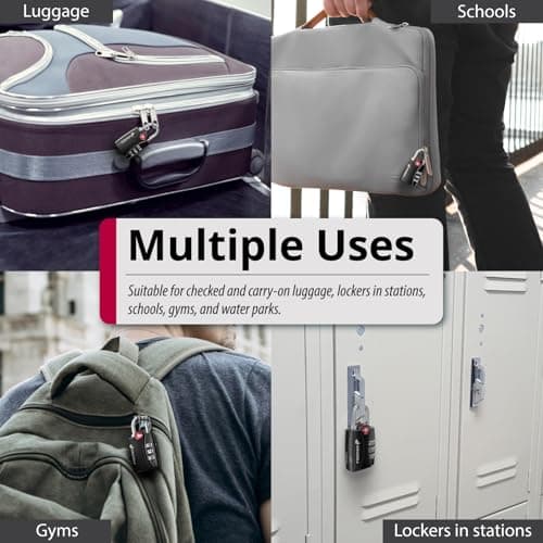 Fosmon TSA Accepted Luggage Locks (4-Pack), Open Alert Indicator TSA Locks 3 Digit Combination Padlock Codes with Zinc Alloy Body for Travel Bag, Suit Case, Lockers, Gym, Bike Locks (Black) — view 6