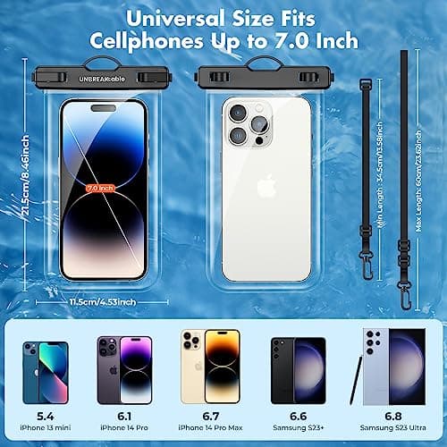UNBREAKcable Waterproof Phone Pouch 2 Pack, IPX8 Waterproof Phone Case Dry Bag for Swimming Travel Beach, Underwater Phone Case for iPhone 17 Air 16 15 14 Pro Max, Samsung S25 S24 Ultra up to 7 inch — view 5