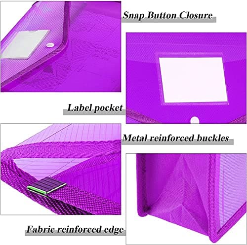 ULVBABI 7-Pack A4 Plastic Document Wallets, Waterproof Popper Folders with Snap Button, Large Capacity Storage Pockets for School, Office and Home (7, 7 Color) — view 3