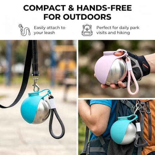 Portable Dog Water Bottle, Stainless Steel, Foldable Silicone Bowl, 285 ml — view 4