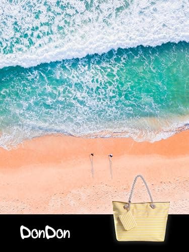 DonDon Large Beach Bag for Women with Zip Waterproof Pool Bag Holiday Bag Maritime Stripes Yellow White — view 6