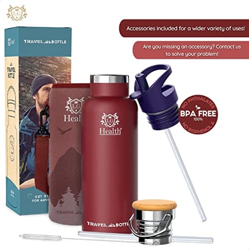 Insulated Water Bottle 500 ml Stainless Steel Vacuum Flask with Neoprene Sleeve, 2 Lids: Sport & Leak-Proof, BPA Free, Drinks Cold 24h/Hot 12h, Travel Flask for Gym, Hiking & Office — view 2