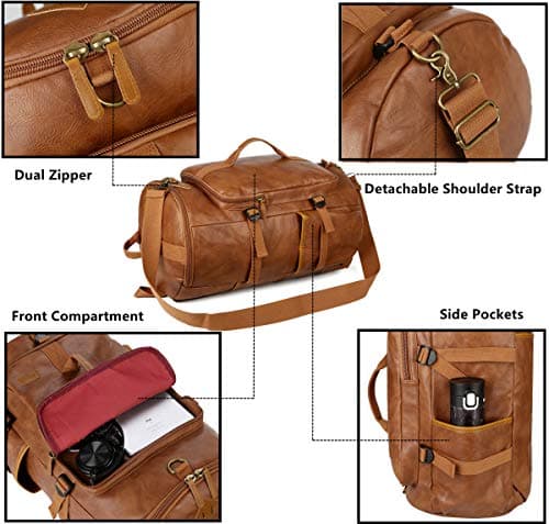 Baosha HB-26 3-Ways Faux Leather Men Holdall Weekend Travel Duffel Tote Bag Backpack Shoulder Bags Convertible Travel Hiking Rucksack Overnight Weekender Bag Handbag (Brown) — view 5