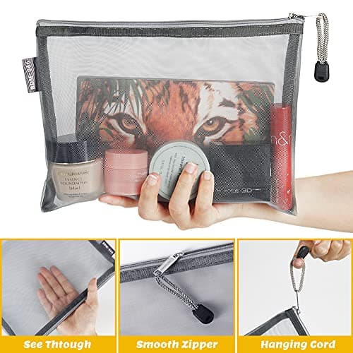 GINOYA 6 Pack Mesh Toiletry Bags, Nylon Zip Pouches, Grey, Travel Pouches — view 2
