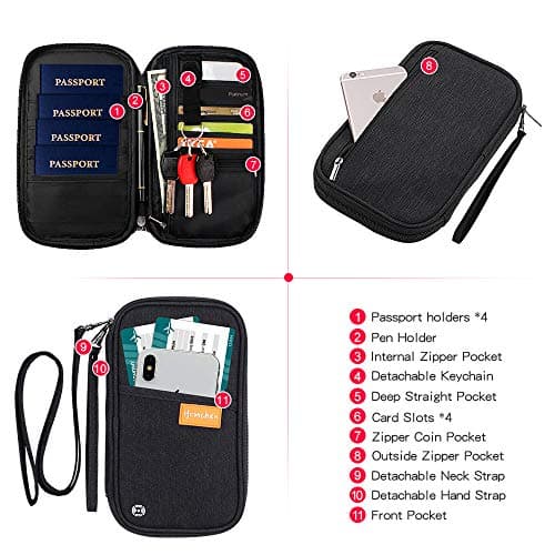 homchen RFID Blocking Travel Passport Wallet Holder, Document Organiser Case Credit Card Holders for Men and Women (Large Black-RFID) — view 3