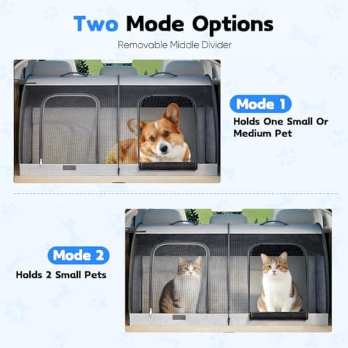 Foldable Pet Car Carrier Bag 100×50×50cm, Dual-Compartment Dog Car Seat for 2 Cats/Medium Animals, Breathable Mesh Pet Travel Crate with 4 Side Doors/Storage Pocket, Collapsible Portable Pets Carrier — view 5