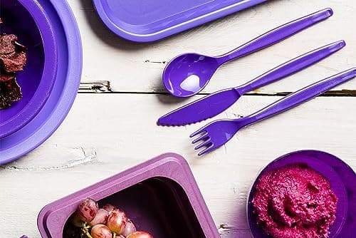 Purple Camping Dining Set - Plate, Bowl, Beaker and Cutlery - Reusable Virtually Unbreakable Tableware — view 2