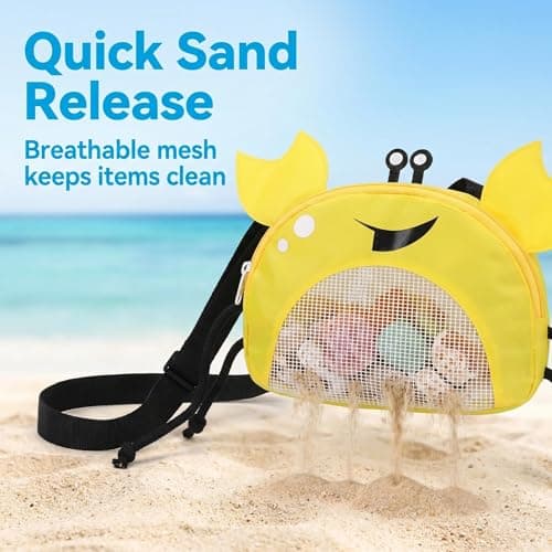 Cosiesnest Crab-Shaped Shell Collecting Bag, Shell Collecting Bag, Multifunctional Beach Bag, Mesh Beach Bag, Breathable Mesh Bucket with Adjustable Strap for Beachcombing, Seaside & Outdoor (Yellow) — view 4