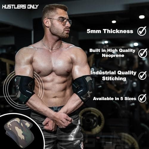 Hustlers Only Elbow Sleeves Weightlifting 5mm Neoprene Compression for Instant Joint Pain Relief Elbow Support Sleeves for Gym Training, Bench & Tendonitis, Fitness, and Workout (Camo, S) — view 6
