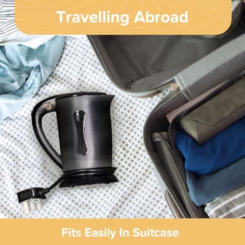 Quest Black Compact Travel Kettle, 0.5 Litres, 600 Watt & Dual Voltage for Worldwide Use, Includes 2 Lightweight Cups, Auto Cut-Off Switch, Fits in Bags & Suitcases (35690) — view 5