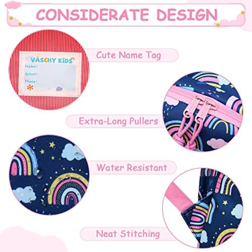 VASCHY Kids Backpack for Girls,Cute Animal Pattern School Bag Daily Children's Rucksack Backpack for School Kindergarten Nursery with Chest Strap And Bottle Pockets(Blue Rainbow) — view 4