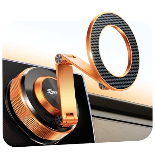 MSXTTLY Car Phone Holder Magnetic– Vmag S3 Phone Holder for Cars with Strong Magnets & Dual Long Arm, Compatible with iPhone 17 Pro Max 16 15 14 13 12 Plus & Android (with Magnetic Ring),Orange