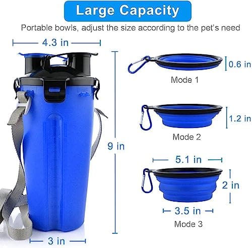 DERDOUT Dog Travel Water Bottle Collapsible Bowls, 2 in 1 Pet Food Container with Collapse Bowls, Outdoor Portable Water Bowls for Walking, Traveling, Camping and Hiking Blue — view 6
