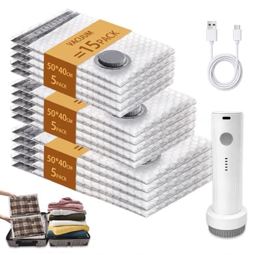 15 Pack Vacuum Storage Bags, Wireless Electric Pump, Travel and Home Bags