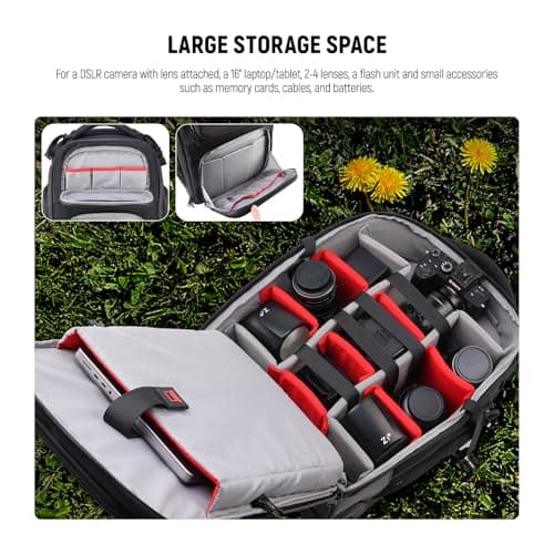 Neewer 2 in 1 Camera Roller Bag with Detachable Shockproof Dividers Retractable Handle Waistband Rain Cover Water Resistant Robust Carry On Backpack for Camera Tripod Flash Lens Laptop, Black, PB027 — view 2