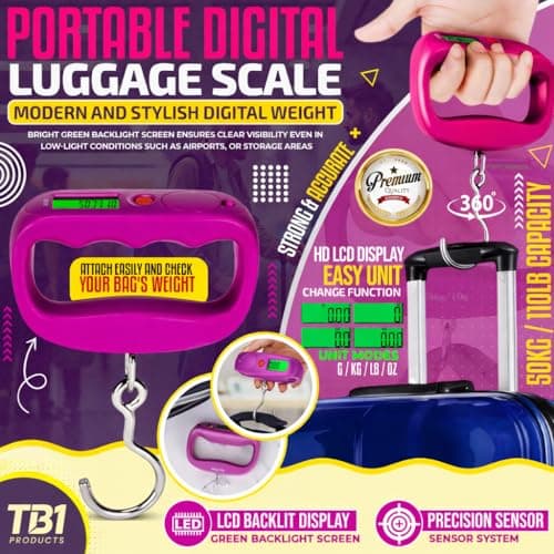 TB1 Products Digital Luggage Scale 50kg/110lb – Portable Handheld Suitcase Weighing Scale with LCD Display, Tare & Auto-Off | Travel Baggage Weight Scale (g/kg/lb/oz) for Airport, Home & Postal Use — view 2