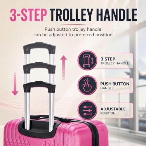 DK Luggage 28 Inch Large Hard Shell Suitcase 4 Wheel Spinner Checked Luggage, 23kg – 27kg Capacity ABS25 (Pink, 28" Large) — view 3