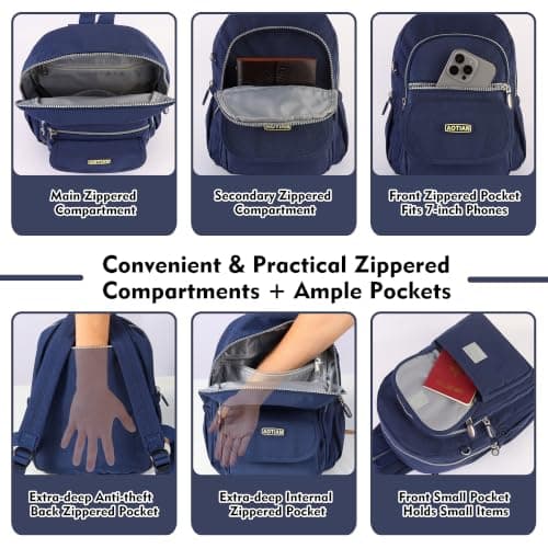 AOTIAN Mini Backpack for Women, Lightweight Sturdy Nylon Small Daypack — view 4