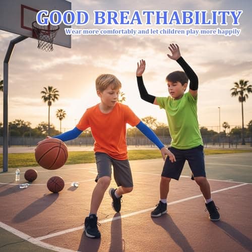 IANFAN 4 Pairs Kids Arm Sleeves, S 30cm Thin UV Sun Protection Cooling Compression Sleeves, Outdoor Sport Breathable Elastic Ice Sleeve For Youth Boys, Black White Light Gray Royal Blue — view 4