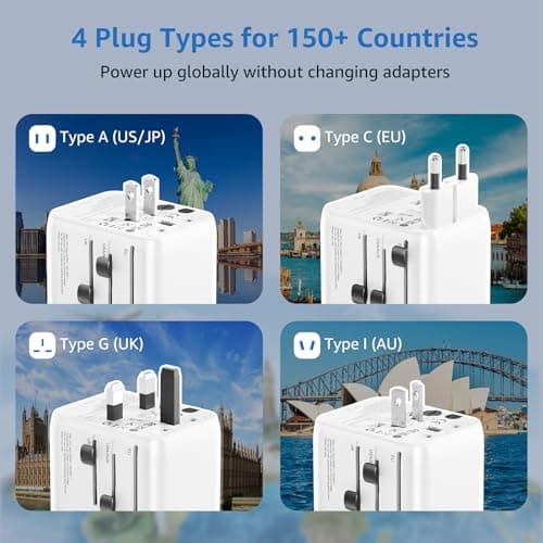 Universal Travel Adapter Worldwide, 25W All-in-One Travel Plug Adapter with 2 USB-C PD and 1 USB-A QC3.0, Dual 10A Fuses, All In One International Power Adapter for UK EU US AUS Asia 150+ Countries — view 4