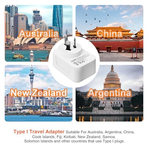 Omivine UK to Australia AU Plug Adapter, 5 in 1 Type I Travel Power Adapter Converter mit 1 AC & 2 USB-C & 2 USB-A(17W) for Australia, China, New Zealand, Argentina, Fiji, etc (Type I-White) — view 4