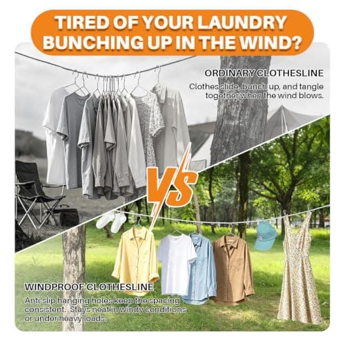 Portable Clothesline for Travel, Windproof Clothing line with Hang Hole, Outdoor & Indoor Laundry Drying with Clothes Clips Camping Accessories — view 3