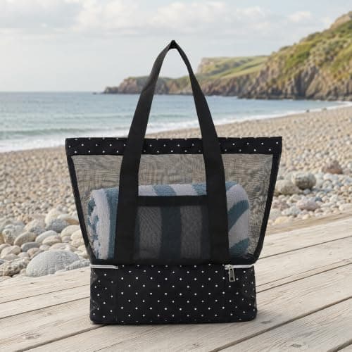 DINSAGE Large Mesh Beach Bag with Zip and Cooler for Women and Men, Sandproof Waterproof Foldable Tote, Extra Large Capacity Beach Bags for Women, Ideal for Beach, Pool, Travel, Picnic and Daily Use — view 3