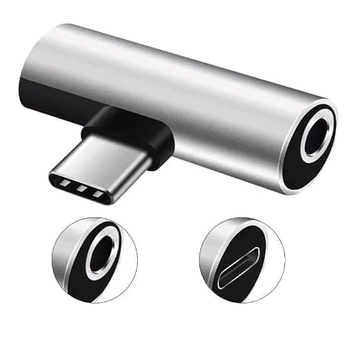 USB C to 3.5mm Headphone Jack Adapters, 2 in 1 Type C to AUX Audio Converters with USB C Charging Port, Headphone & Charging Adapters for USB C Devices, Silver, 2 Pack — view 2