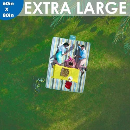 Brillirare Beach Picnic Blanket, Large Sandfree Waterproof Camping Blankets, Foldable Sandproof Oxford Mat, Oversized Packable Family Outdoor Mats for Camping Park Travel Grass Concert-Blue — view 6