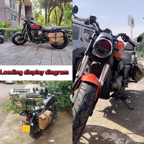 Motorcycle Saddlebag – Oil Waxed Canvas 16.54x11.81in | Motorbike Luggage Pack Side Tail Bag | Motorcycle Tail Organizer Storage Pouch for Riding Travel Commuting Camping and Daily Road Trip Use — view 4