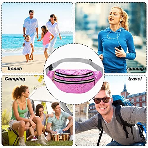 Smilcloud 2 Pack Holographic Bumbag Shiny Waist Bag, Waterproof Neon Belt Bag Festival Rave Bumbags Waterproof Hip Pouch for Ladies Women Ladies Girls Travel Party Sports Running Hiking(Pink) — view 4